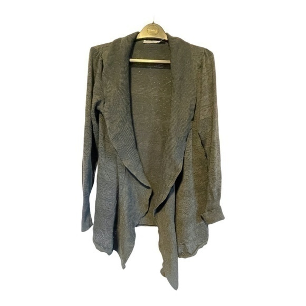 Beta's Choice Womens Dark Grey Cardigan Waterfall Front Open Knit Lightweight Si
